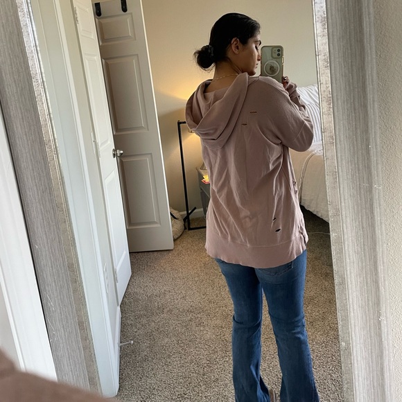 Pink Yeezy style distressed hoodie - Picture 3 of 7